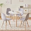 I LOVE FACE Table and Chairs Set for 4 Persons, Mid-Century Modern Table and Chairs, Casual Dining Table and 4 Chairs for Kitchen, Dining Room (White + Grey)