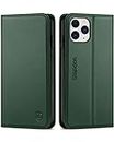 SHIELDON Case for iPhone 11 Pro Max, Genuine Leather Wallet Case with Auto Wake/Sleep, RFID Blocking, TPU Shell, Kickstand, Card Slot, Flip Case Compatible with iPhone 11 Pro Max 6.5", Midnight Green
