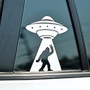 Sasquatch UFO Decal | Big Foot Peace Sign Alien Abduction Funny Vinyl Car Window/Laptop Sticker | White 6" Inch Vehicle Graphic | Car Van Truck Accessory for Conspiracy Theorists Cryptid Enthusiast