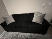 Sofa For Sale: black three seated Couch With Pillows And Sofa Cover.Pick Up Only
