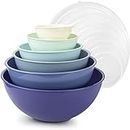 Plastic Mixing Bowls with Lids - 12 Piece Nesting Bowls Set Includes 6 Prep Bowls and 6 Lids, Microwave Safe