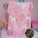 Happy Hues® Glow in The Dark Blanket Unicorn & Fairy | 200 x 152cm/ 80 x 60 inch |Gifts for Toddler- Kids-Teen Girls |Bedroom Decor |Travel Lightweight Luminous Throw Blanket - Pink, Polyester
