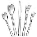 60-Piece Silverware Set, ASKSCICI Stainless Steel Flatware Service for 12, Tableware Cutlery Include Knife/Fork/Spoon, Beading Eating Utensil for Home, Mirror Polished, Dishwasher Safe
