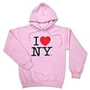 S & T World Products I Love NY Hooded Sweatshirt with Front Pocket Womens 50/50 Cotton Polyester Pink Machine Washable Medium