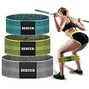 BERTER Resistance Bands for Legs and Butt, Workout Exercise Hip Bands, Fitness Booty Loop Non-Slip Bands for Squats, Deadlifts, Yoga, Sport, Pack of 3