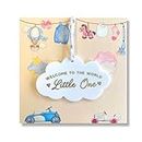 New Baby Girl or Baby Boy Card With Personalised Cloud Keepsake Gift - Welcome To The World Little One New Baby Card, Liberty Ribbon to Hang (Yellow Card)