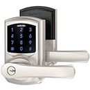 Signstek Keyless Entry Door Lock,Digital Smart Door Lock for Front Door,Keypad Door Lock with Handle and Security Key,Touchscreen,Easy Installation,Satin Nickel