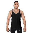 DECISIVE Fitness 100% Cotton Gym Vest, Gym Stringer Bodybuilding Vest for Men, Straight Bottom Black Large 40" to 42" Chest