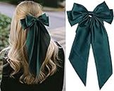 GRACIOUS MART Women Vintage Satin Silk Two-layers Ribbon Bow Hair Clip Bowknot French Barrettes Handmade Hair Accessories For Party - Pack of 1 (Green)