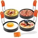 Egg Rings 4 PCS 3.5 Inch for Frying Egg Circles, Anti-scald Nonstick Egg Makers with Oil Brush Egg Cooking Container
