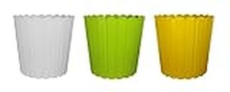 Fragrancia P&P Appliances Fancy Designer 10" inch Plastic Flower Pot for Home/Office/Garden/Indoor/Outdoor/Gift Purpose Pack of-3, Color: (1-White, 1-Lemon Green, 1-Yellow)