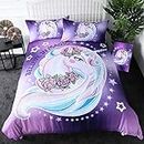 Sleepwish Purple Aqua Unicorn Bedding Kids Girls Rose Unicorn Flower Duvet Cover Twin Dreamy Cartoon Bed Set 3 Pieces