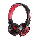 noot products Kids Headphones with Microphone K12 Stereo 5ft Long Cord with 85dB/94dB Volume Limit Wired On-Ear Headset for iPad/Amazon Kindle,Fire/Toddler/Boys/Girls/School (Red Black)