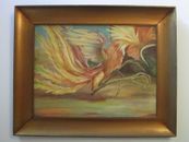 1940'S OIL PAINTING MODERNISM EXPRESSIONISM COCK CHICKEN  FIGHTING BIRD VINTAGE