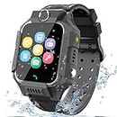 Smart Watch Phone Gift for Kids - Children Smartwatch Boys Girls with 14 Puzzle Games Music MP3 Player HD Selfie Camera Calculator Alarms Timer 12/24 Hours for 4-12 Years Old Students (Y19-Black-1DCA)