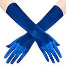 BABEYOND Long Opera Party 20s Satin Gloves Stretchy Adult Size Elbow Length 15 Inches (Blue)