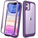 DIACLARA iPhone 11 Case, Full Body Rugged Case with Built-in Touch Sensitive Anti-Scratch Screen Protector, Soft TPU Bumper Case Cover Clear Designed for iPhone 11 6.1" (Purple and Clear)
