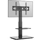 RFIVER Universal Tall Swivel TV Floor Stand for 32-70 inch Flat Curved Screens up to 50kgs Height Adjustable with Cable Management Tempered Glass Base Black for End of Bed Living Room