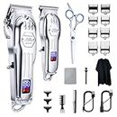 KIKIDO Hair Clippers Professional Cordless for Men, Barber Clippers for Hair Cutting Kit, Wireless LCD Display Hair Trimmers Set, Rechargeable Haircut Machine for Family (Sliver)