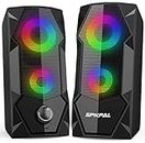 SPKPAL PC Speakers, Computer Speakers Wired RGB Gaming Speaker for PC 2.0 USB Powered Stereo Dual Channel Multimedia AUX 3.5mm for Laptop Desktop Tablet Phone,10W