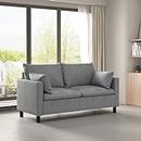 mcc direct 2 Seater Sofa, Linen Fabric Loveseat Sofa, Couch Settee with Armrests, Wood Legs for Living Room, Office, Bedroom - Laura (Grey)