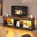 Bestier RGB TV Stand for 65+ Gaming Entertainment Center Gaming LED TV Media Console Table with 2 Glass Shelf PS Gaming TV Cabinet for Living Room, Golden Black