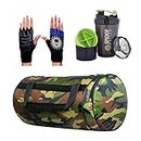 MK Leatheritte Gym Bag Combo for Men ll Gym Bag,Gym Glove,Gym Shaker ll Gym kit for Men and Women ll Gym Bag Gym & Fitnees (Green, Black,Red, Green)