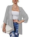 Womens Solid Color Kimono Cover up Half Sleeve Open Front Cardigan Shawl Wraps Grey 3XL