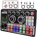 HALCONTORNO Podcast Sound Board F999 Plus - Music Mixer Board, Audio Mixer for YouTuber Streamer Music Gamer, Audio Interface, DJ Equipment Sound Card for Beginners, More Aux Cables for iPhone PC Mac