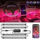 Nilight 4PCS USB Interior Car Lights 48 LEDs RGB LED Strips Lights with App Control Music Sound Active Mode Under Dash Footwell Ambient Lights 2 Line Design for Car Truck ATV UTV, 2 Years Warranty