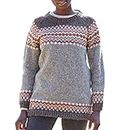 Maglione di lana lavorato a mano a mano Fair Isle colori naturali fatti a mano extra caldo maglione Pachamama commercio equo e solidale, Grigio, M