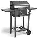 VonHaus Charcoal BBQ – Barbecue with Warming Rack, Adjustable Height, Temperature Gauge – Portable, Ash Catcher, Additional Storage Shelf, 2 Foldable Side Tables, Wheels – Grill Meat, Fish & Veg