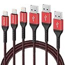 3Pack Lightning Cable 1M Durable USB iPhone Charging Cable Nylon Braided Smart Phone Power Cord Compatible with Apple iPhone SE 14 13 12 11 Pro Max Xs XR X 8 7 6S 6 5 Plus, iPad and More（Red）
