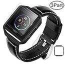 Fitbit Blaze Strap Leather Band, Adjustable Replacement Sport Wrist Strap Bracelet with Metal Frame & Screen Protector Accessories for Fitbit Blaze Smart Fitness Watch,Black