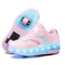 Ufatansy 2 Wheels Roller Shoes for Girls LED Light Up Roller Skates USB Charge Sneakers Kids Gifts Christmas Day Gift(Size 13,Pink Shoes)