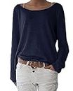 ZANZEA Damen Langarm Lose Bluse Hemd Shirt Oversize Sweatshirt Oberteil Tops Dunkelblau EU 46/Etikettgröße XL