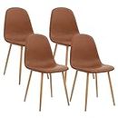 CangLong Chairs Washable PU Cushion Seat Back, Mid Century Metal Legs for Kitchen Dining Room Side Chair, Set of 4, Brown, Foam, 4 unità