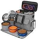 Modoker Dog Travel Bag, Weekend Pet Travel Set for Dog and Cat, Airline Approved Tote Organizer with Multi-Function Pockets, 2 Food Storage Containers, 2 Collapsible Bowls, 1 Feeding Mat (Grey)
