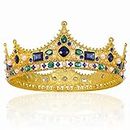 King Crowns for Men - Baroque Vintage Rhinestone Crystal Crown, Men's Full Kings Crown for Theater Prom Party, Gold, small, 6.5inches