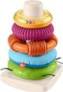 Fisher-Price Stacking Toy Sensory Rock-A-Stack Rings with Fine Motor Activities on Roly-Poly Base for Infants Ages 6+ Months