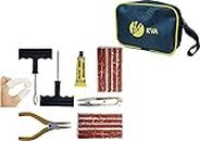 KVA Plus KV-138 Complete Tubeless Tyre Puncture Repair Kit with Pouch (Nose Pliers +Pouch+ Cutter + Rubber Cement + Extra Strips+ Finger Coverings) Tubeless Tyre Puncture Repair Kit