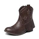DREAM PAIRS Girls Cowgirl Cowboy Ankle Western Boots Side Zipper Riding Shoes with Tassel Sdbo2302K Brown Size 13 Little Kid
