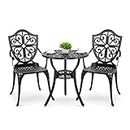 Nuu Garden Bistro Set 3 Piece Outdoor, Cast Aluminum Patio Bistro Sets with Umbrella Hole, Bistro Table and Chairs Set of 2 for Patio Backyard
