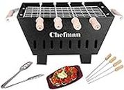 Chefman Small Charcoal Grill Barbeque with 4 Skewers, 1 Grill 1 Tong cooking/outdoor parties/picnic/Grilling food For Healthy Grilling Food