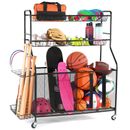 Garage Sports Equipment Organizer Ball Rack  & Gear Storage Holder with Baskets