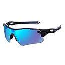 Eymen I Sport Sunglasses for Men and Women, Ideal for IPL Cricket Baseball Cycling Running Biking, UV protection (Blue Black)