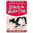 Wags and Whiskers Sign-Black & White Cat, Iron, Multicolor, L