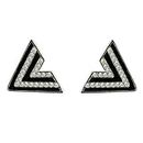 FURE Rhodium Metal Triangular Black Enamel Collar Pins with Rhinestones for Men and Women