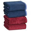 Cotton Bolls Microfiber Hand Towels Set of 4 (Maroon-Navy) Kitchen Towel Super Soft, Lint Free, Quick Dry, Multi-Purpose Towel