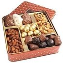 Snack Assortment Gift Basket- Candy and Nuts Gift Tin for Fast Prime Delivery- Gourmet Treat Variety Present in Keepsake Tray– Best Gift Idea for Men, Women, Him, Her- Bonnie and Pop